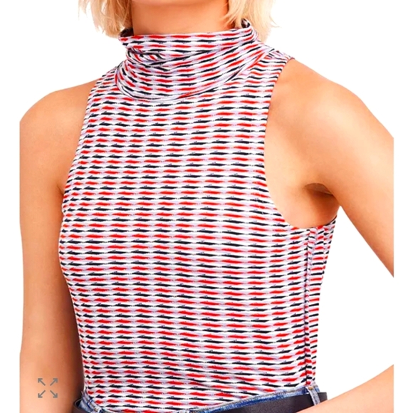 Free People Striped Sleeveless Turtleneck Crop Top Size M - Picture 1 of 6